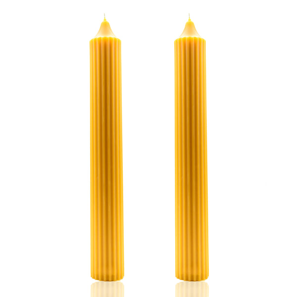 Handmade pure beeswax Ridged Taper candle The London Bee Company