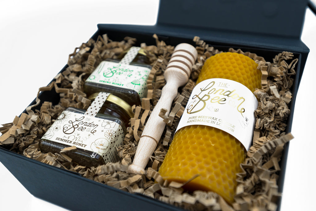 Medium Beeswax Candle and Honey Gift Box