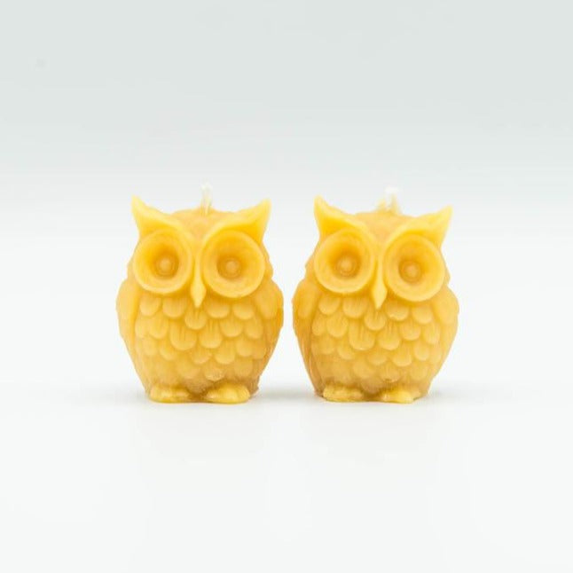 2 small Solid Beeswax Owl Candles (4 cm x 3 cm)