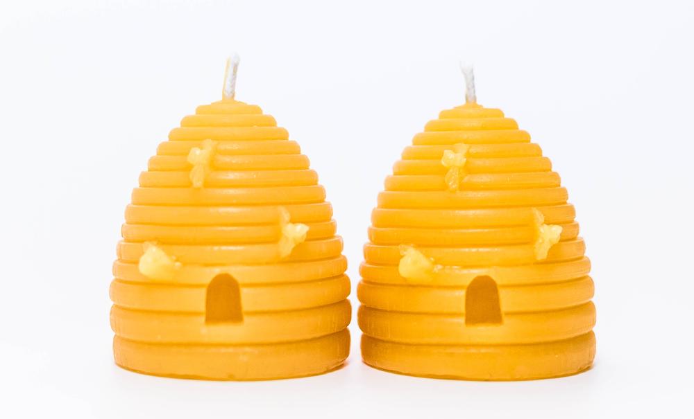 2 small Solid Beeswax Skep candles (5 cm x 5 cm)