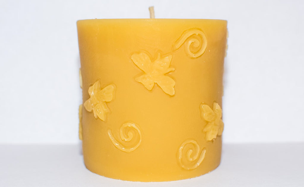 Solid Beeswax Bee Pillar Candle (3" x 3")