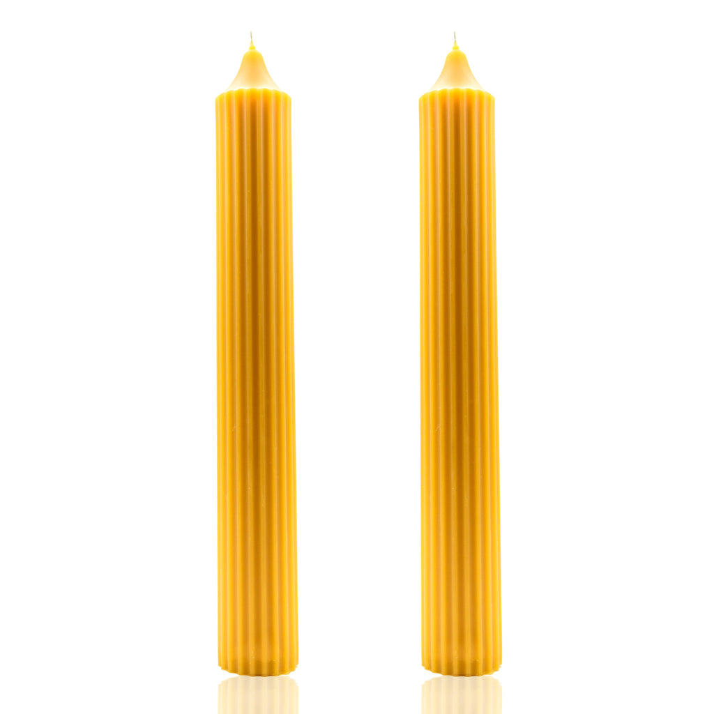 Handmade pure beeswax Ridged Taper candle