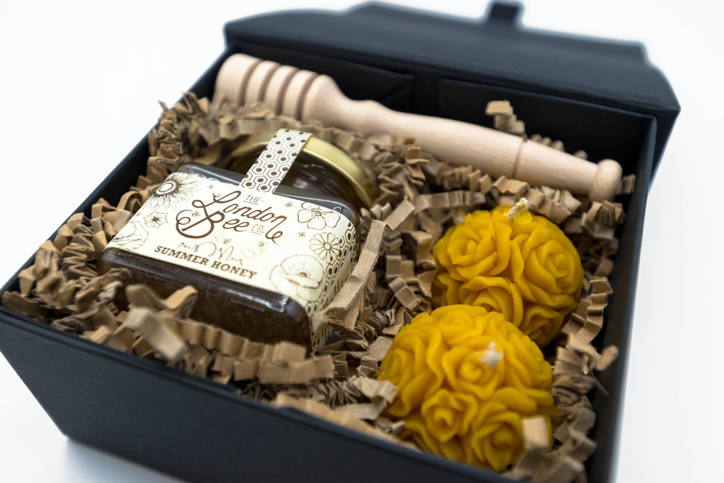 Small Beeswax Candle, and Honey Gift Box - Roses